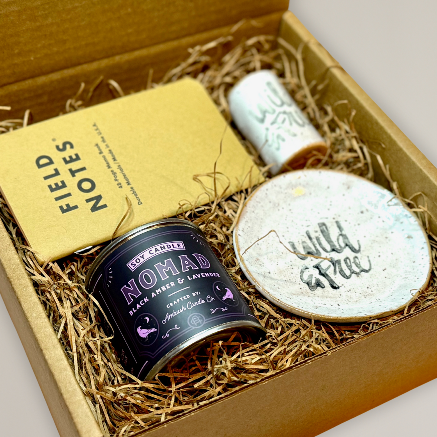 Free Spirit Artisan Gift Pack with Handcrafted Ceramics and Wood Wick Candle