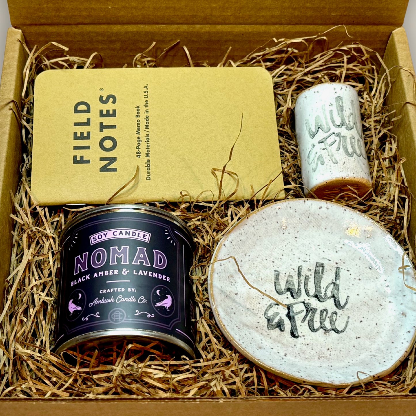 Free Spirit Artisan Gift Pack with Handcrafted Ceramics and Wood Wick Candle